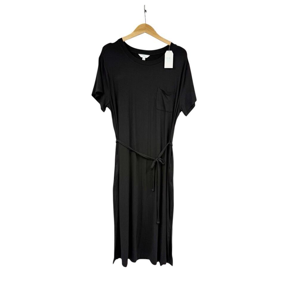 Time And Tru Black Tie Waist Soft Jersey Black Tee Shirt Midi Dress Size Large
